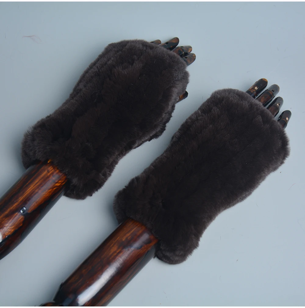 New Arrival Female Natural Rabbit Fur Gloves Knitted Warm Real Rex Rabbit Fur Mittens Women Winter Outdoor Rex Rabbit Fur Gloves