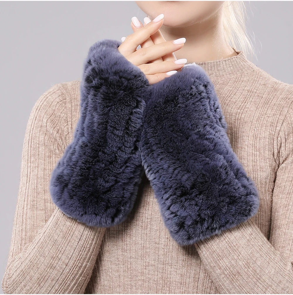New Arrival Female Natural Rabbit Fur Gloves Knitted Warm Real Rex Rabbit Fur Mittens Women Winter Outdoor Rex Rabbit Fur Gloves