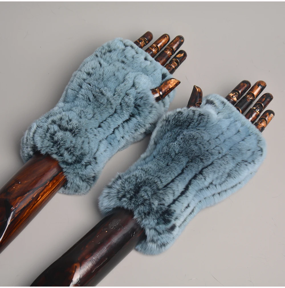 New Arrival Female Natural Rabbit Fur Gloves Knitted Warm Real Rex Rabbit Fur Mittens Women Winter Outdoor Rex Rabbit Fur Gloves
