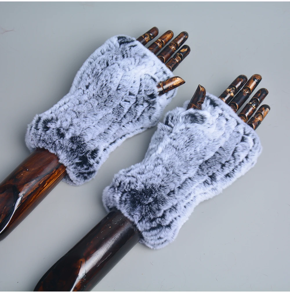 New Arrival Female Natural Rabbit Fur Gloves Knitted Warm Real Rex Rabbit Fur Mittens Women Winter Outdoor Rex Rabbit Fur Gloves