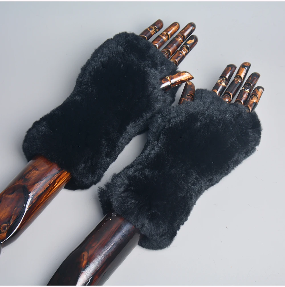 New Arrival Female Natural Rabbit Fur Gloves Knitted Warm Real Rex Rabbit Fur Mittens Women Winter Outdoor Rex Rabbit Fur Gloves