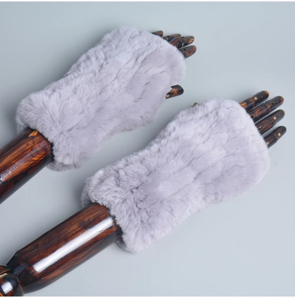 New Arrival Female Natural Rabbit Fur Gloves Knitted Warm Real Rex Rabbit Fur Mittens Women Winter Outdoor Rex Rabbit Fur Gloves