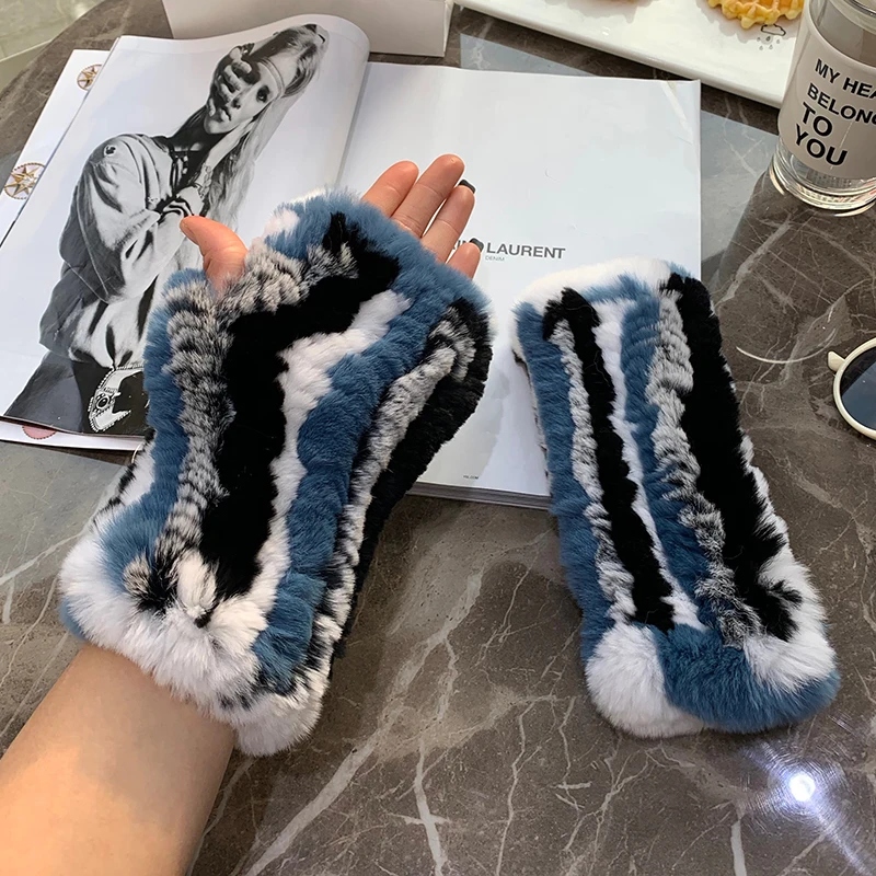 New Arrival Female Natural Rabbit Fur Gloves Knitted Warm Real Rex Rabbit Fur Mittens Women Winter Outdoor Rex Rabbit Fur Gloves