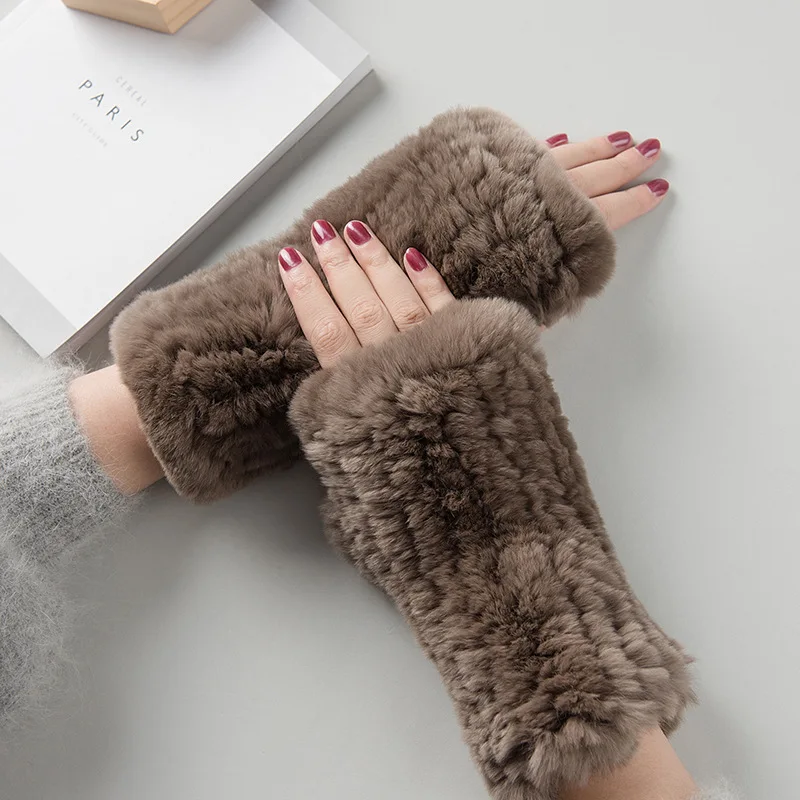 New Arrival Female Natural Rabbit Fur Gloves Knitted Warm Real Rex Rabbit Fur Mittens Women Winter Outdoor Rex Rabbit Fur Gloves