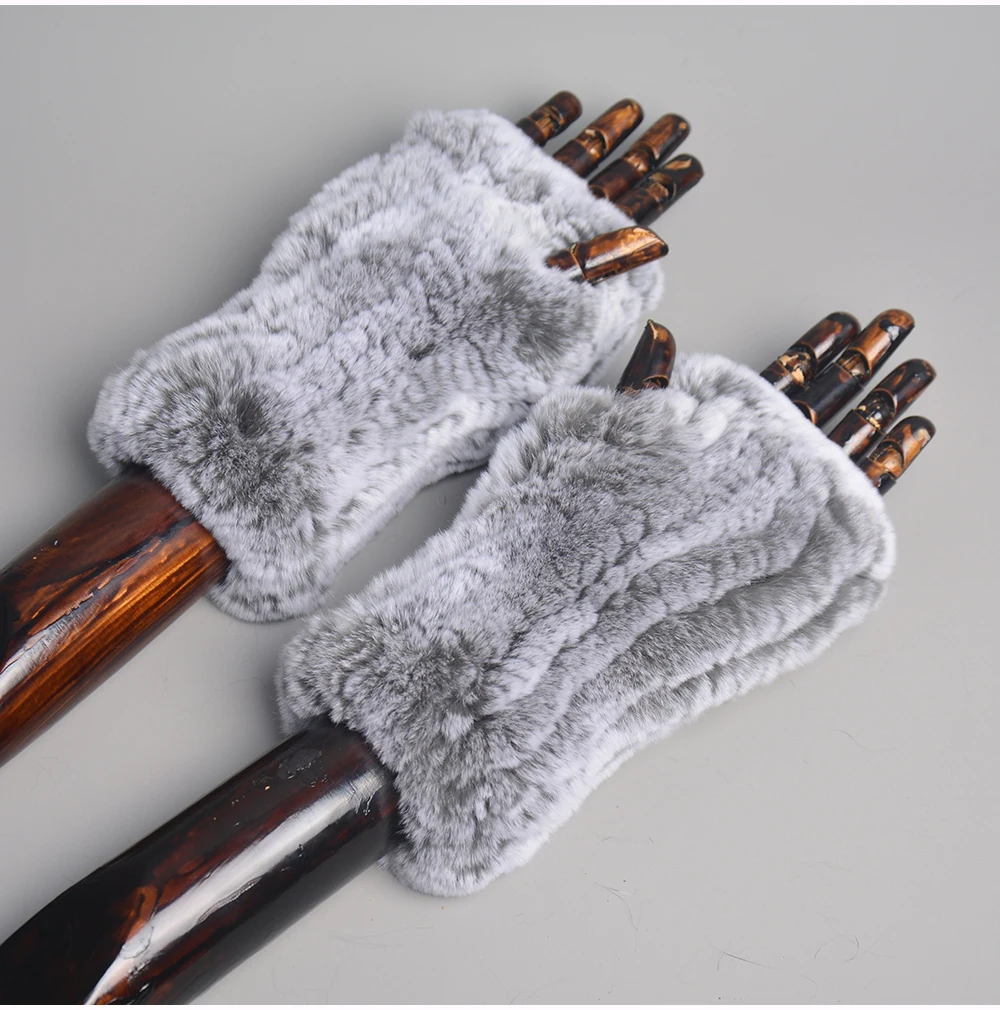 New Arrival Female Natural Rabbit Fur Gloves Knitted Warm Real Rex Rabbit Fur Mittens Women Winter Outdoor Rex Rabbit Fur Gloves