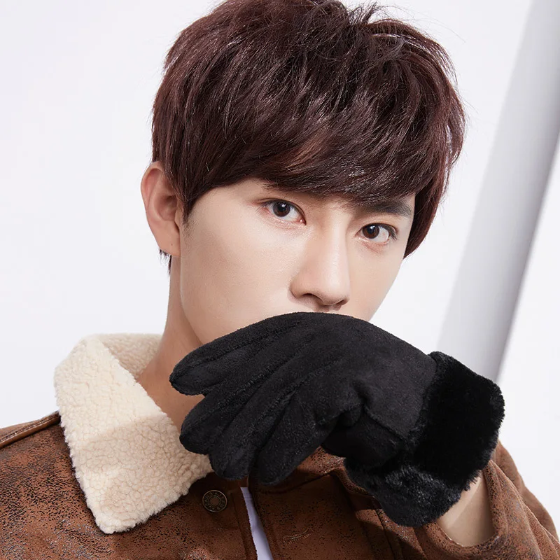 2017 Winter Thick Faux Wool Sheepskin Gloves Mittens Fashion Unisex Wind Suede Leather Fur Women Men Warmer Cycling Gloves G127