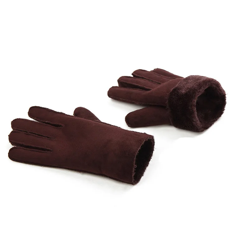 2017 Winter Thick Faux Wool Sheepskin Gloves Mittens Fashion Unisex Wind Suede Leather Fur Women Men Warmer Cycling Gloves G127