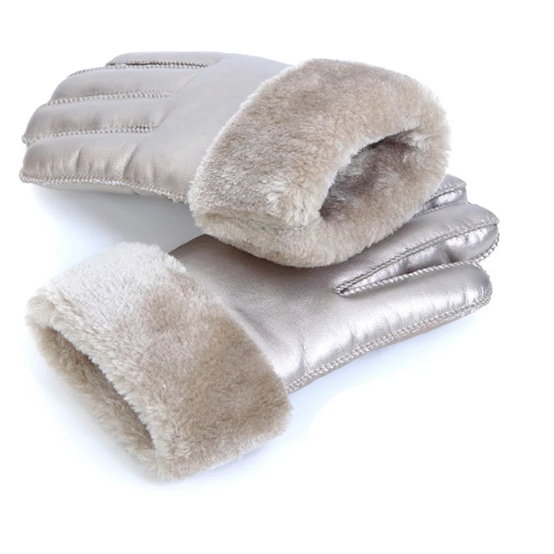 2017 Winter Thick Faux Wool Sheepskin Gloves Mittens Fashion Unisex Wind Suede Leather Fur Women Men Warmer Cycling Gloves G127