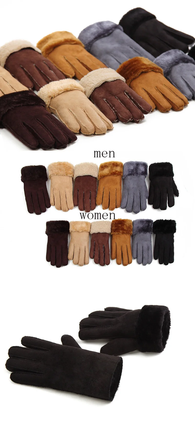 2017 Winter Thick Faux Wool Sheepskin Gloves Mittens Fashion Unisex Wind Suede Leather Fur Women Men Warmer Cycling Gloves G127