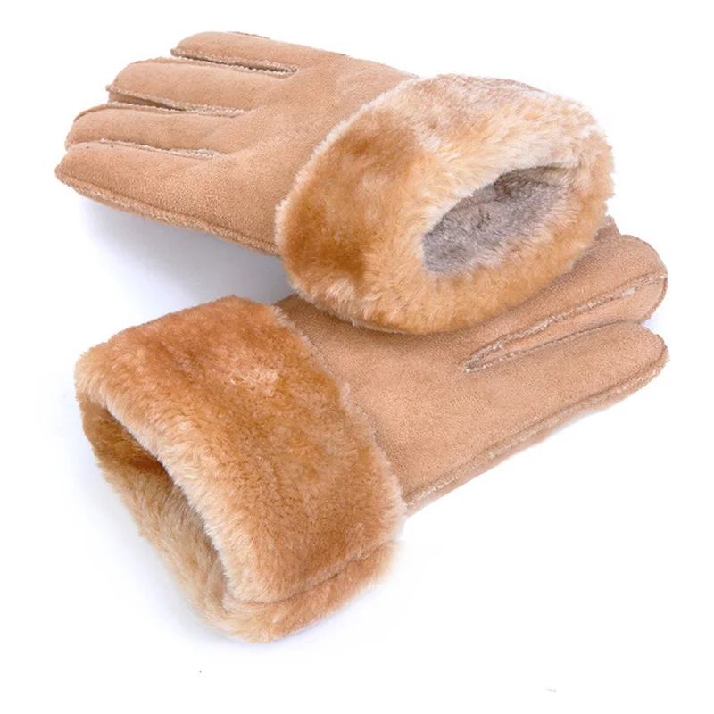 2017 Winter Thick Faux Wool Sheepskin Gloves Mittens Fashion Unisex Wind Suede Leather Fur Women Men Warmer Cycling Gloves G127