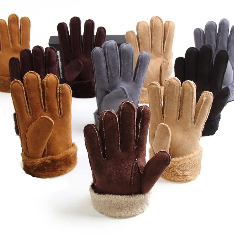 2017 Winter Thick Faux Wool Sheepskin Gloves Mittens Fashion Unisex Wind Suede Leather Fur Women Men Warmer Cycling Gloves G127