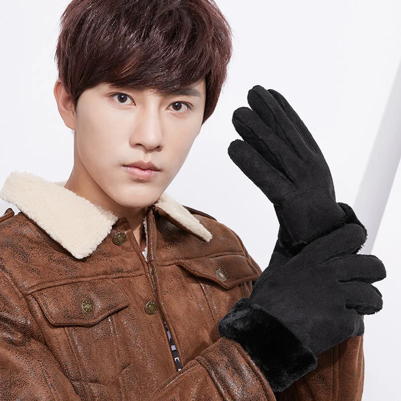2017 Winter Thick Faux Wool Sheepskin Gloves Mittens Fashion Unisex Wind Suede Leather Fur Women Men Warmer Cycling Gloves G127