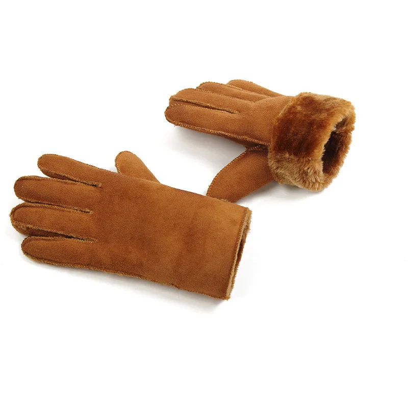 2017 Winter Thick Faux Wool Sheepskin Gloves Mittens Fashion Unisex Wind Suede Leather Fur Women Men Warmer Cycling Gloves G127