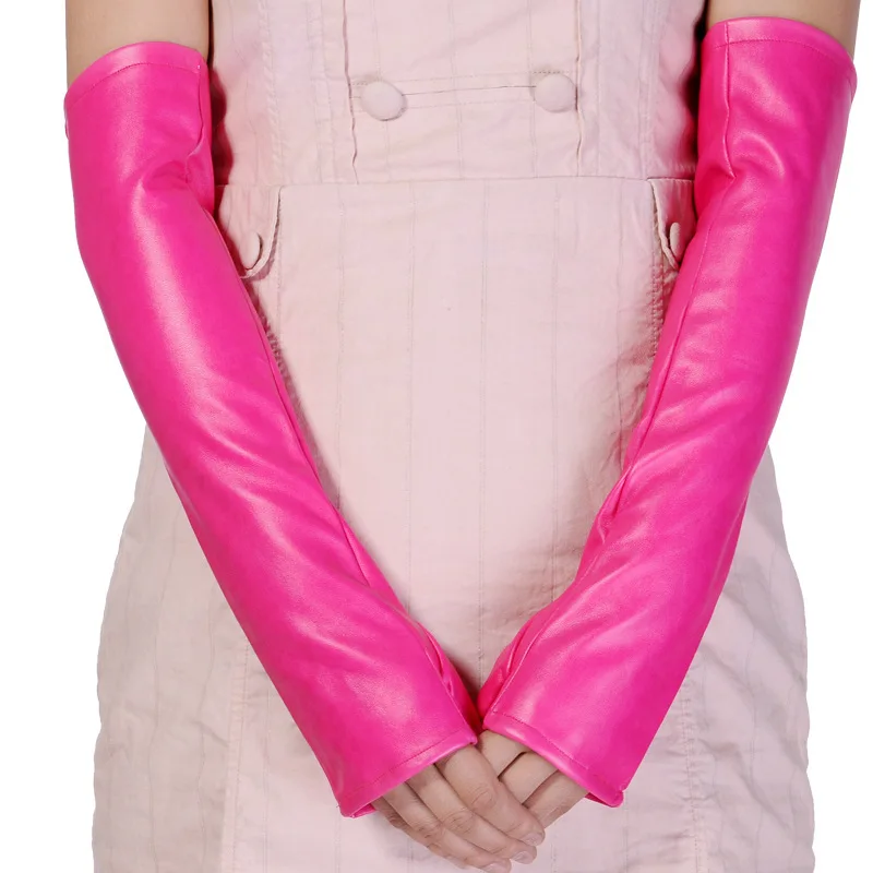 Women Winter Warm Half Finger Arm Sleeve Nightclub Show Touch Screen Mitten Thin Long Fingerless Pu Leather Driving Gloves M36