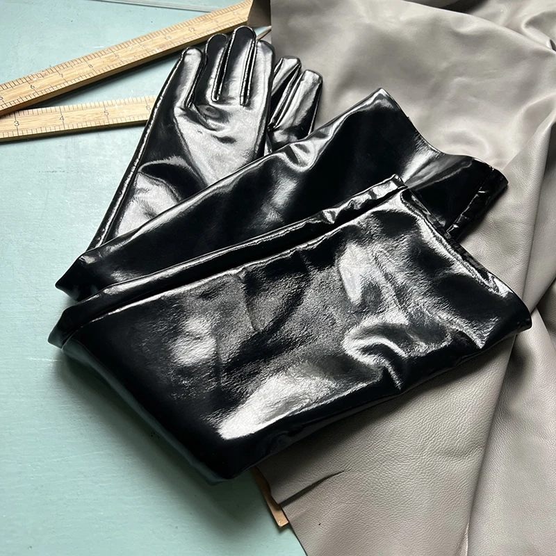 Genuine Patent Leather Gloves Women's Long Gloves Men's Sexy Ladies Shiny Party Evening Overlength Opera Shine Leather Customize