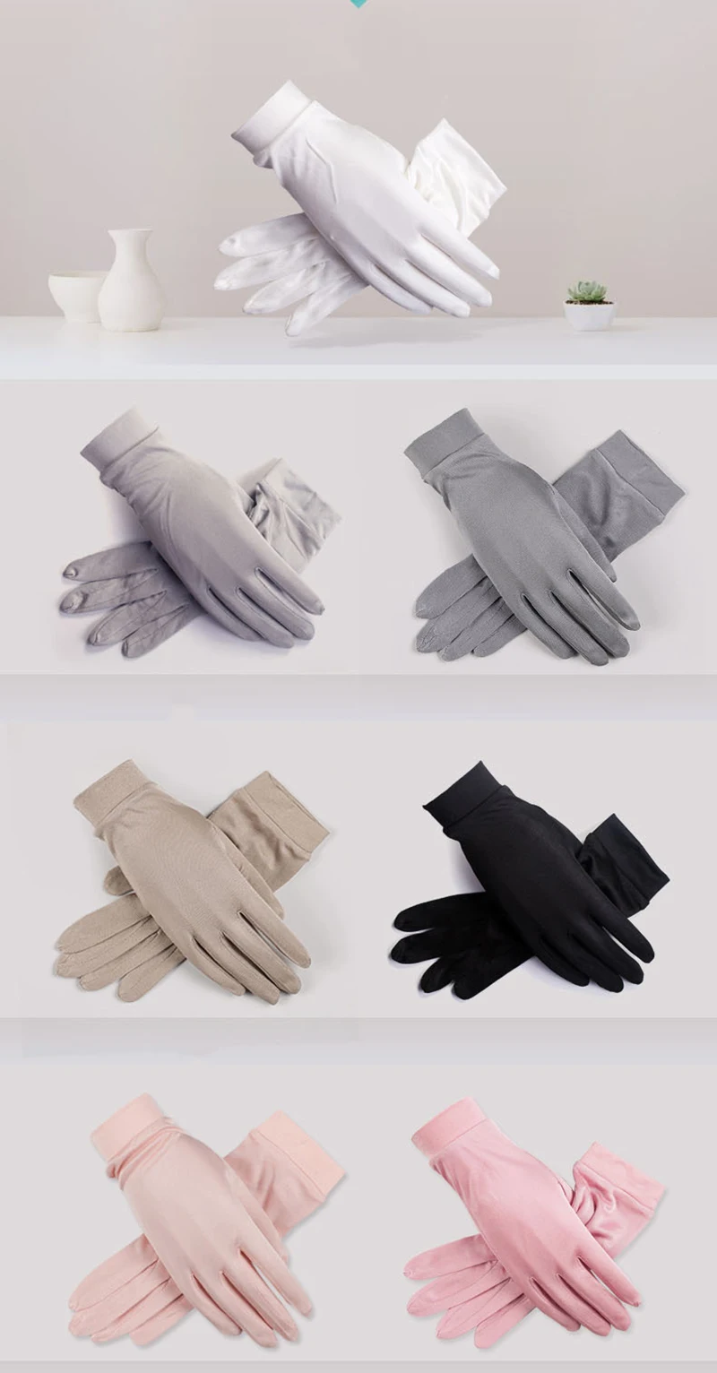 100% Natural Mulberry Silk Glove Women Summer Skin Care Sunscreen Breathable Sleep Moisturizing Touch Screen Driving Mittens A60