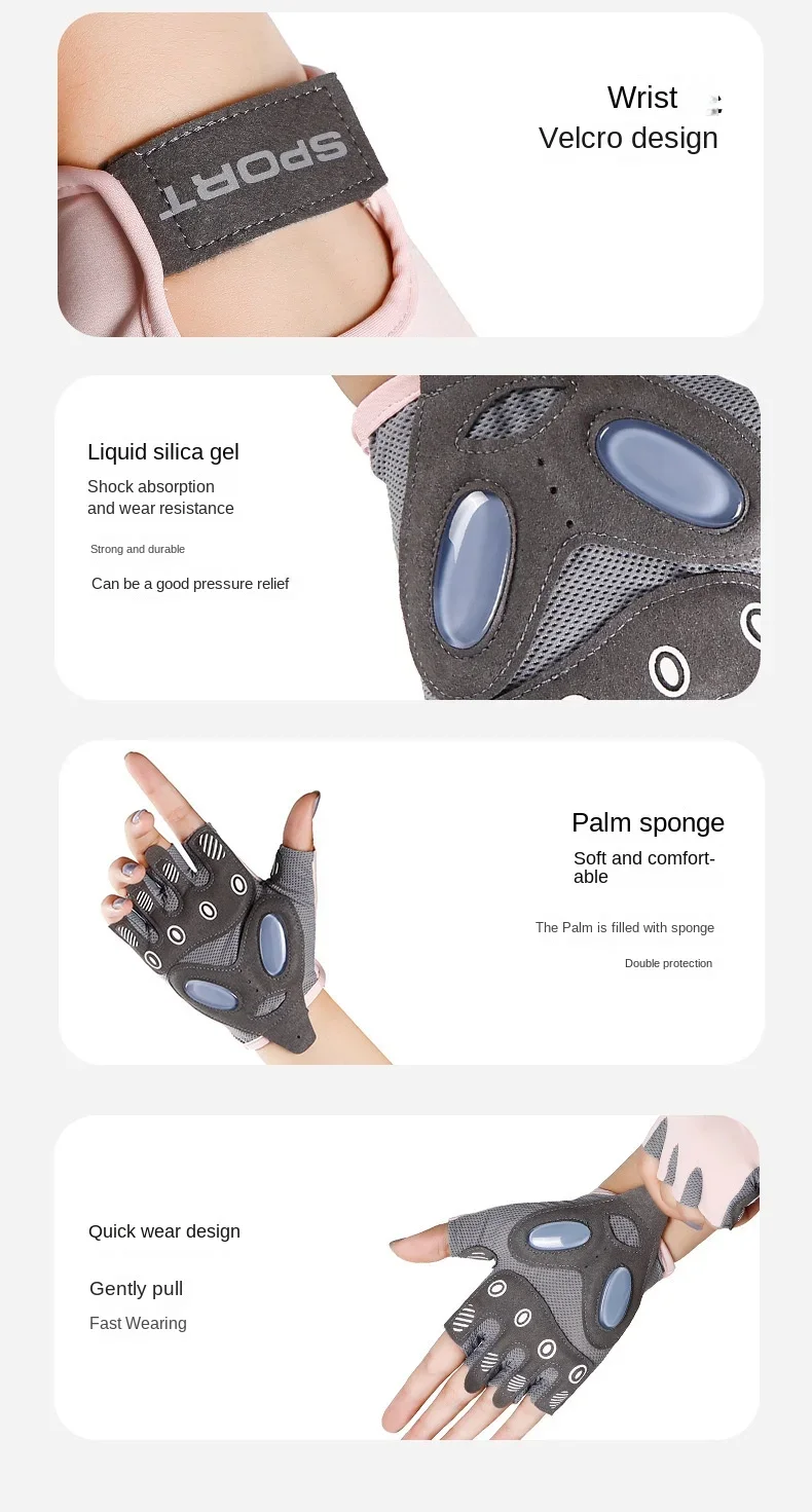 Women's Sports Gloves Fitness Outdoor Sports Anti Slip and Shock-absorbing Half Finger Gloves Durable and Breathable