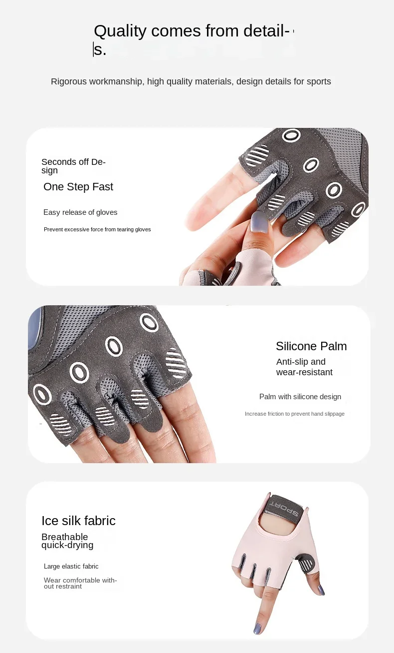 Women's Sports Gloves Fitness Outdoor Sports Anti Slip and Shock-absorbing Half Finger Gloves Durable and Breathable