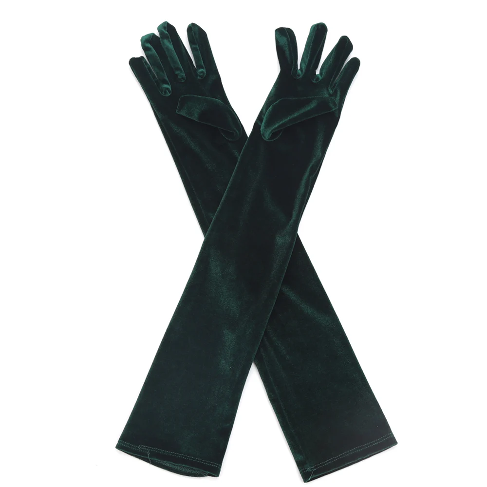 55cm Women Vintage Black Velvet Long Gloves Opera Over Elbow Arm Sleeve Full Finger Driving Evening Dress Etiquette Gloves