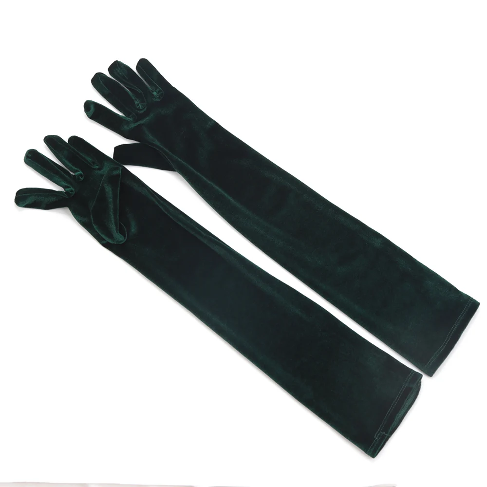 55cm Women Vintage Black Velvet Long Gloves Opera Over Elbow Arm Sleeve Full Finger Driving Evening Dress Etiquette Gloves