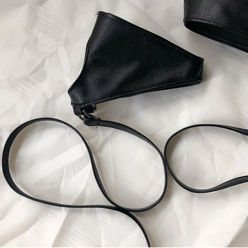 Black Strap PU Leather Gothic Punk Hip-Hop Half-Finger Gloves Women Sexy Y2K Lolita Fingerless Sleeve Stage Perfermence Cosplay