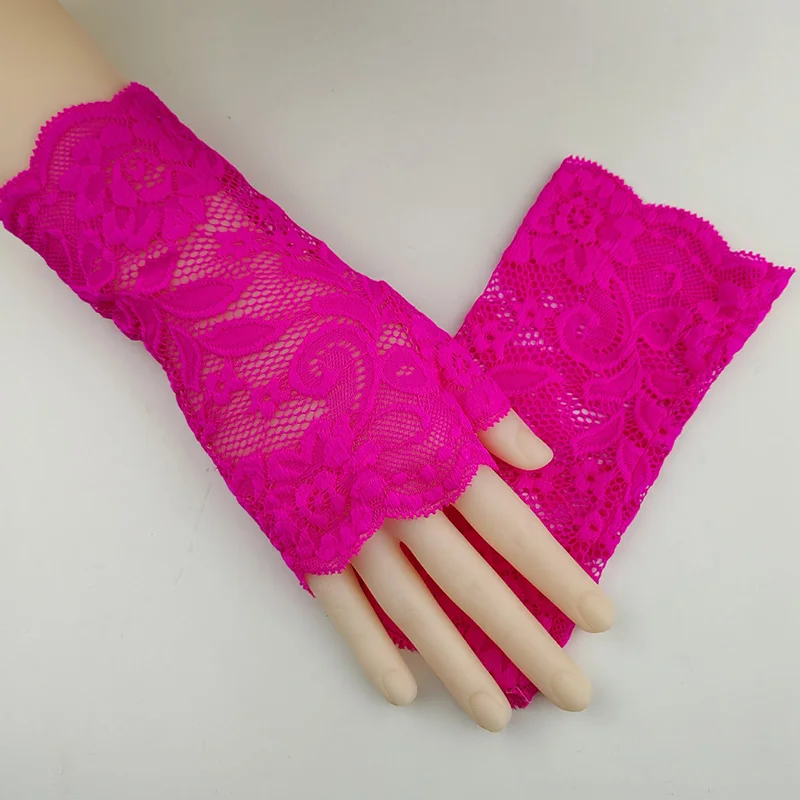Sexy Fluorescence Party Dress Fingerless Sun Sleeve Glove Summer Women Cycling Hip Hop Punk Dance Mesh Lace Flower Mitten