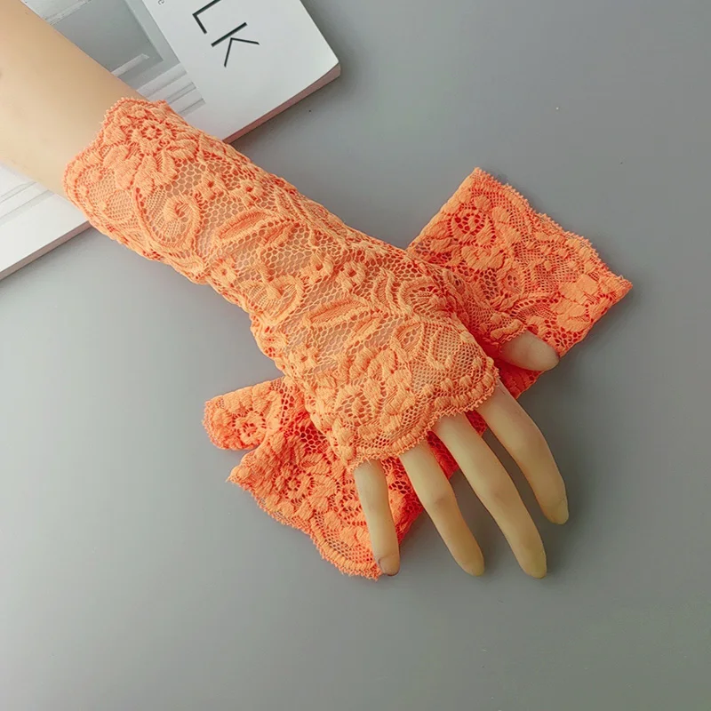 Sexy Fluorescence Party Dress Fingerless Sun Sleeve Glove Summer Women Cycling Hip Hop Punk Dance Mesh Lace Flower Mitten