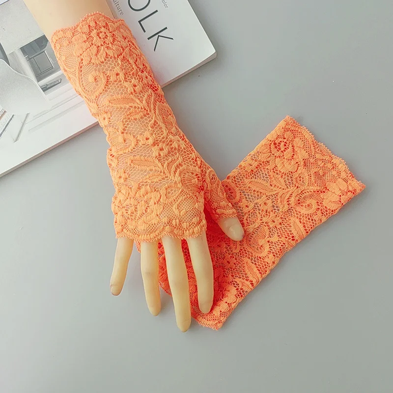 Sexy Fluorescence Party Dress Fingerless Sun Sleeve Glove Summer Women Cycling Hip Hop Punk Dance Mesh Lace Flower Mitten