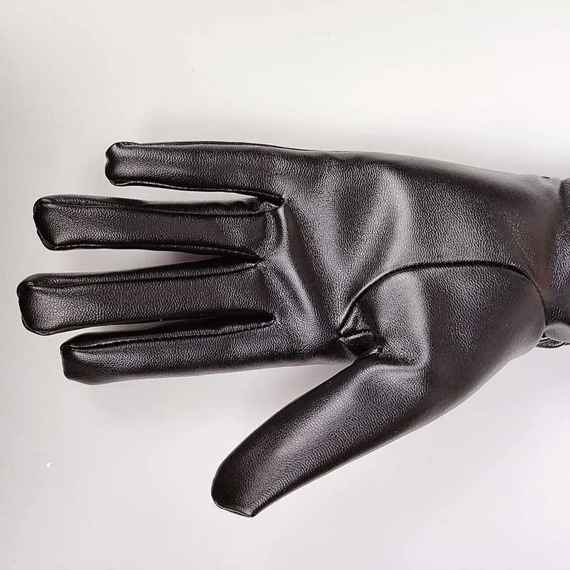 Winter Women PU Leather Pleated Pile Sleeve Touch Screen Gloves Sexy Silk Lining 50cm Long Full Finger Warm Driving Mitten K52