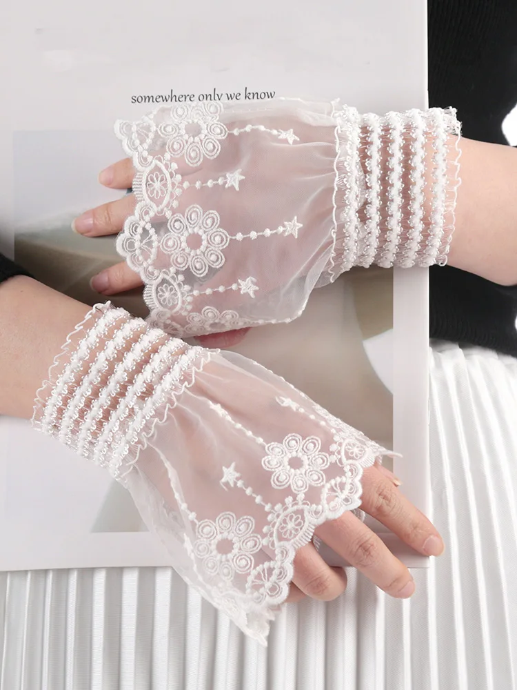 Lace Cuffs White Detachable Autumn Sleeve Fake Sleeve Ruffles Elbow Sleeve Sun Protection Gloves Sweater Decorative Accessories