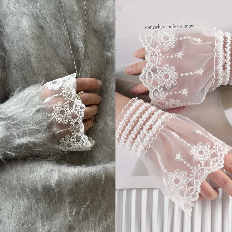 Lace Cuffs White Detachable Autumn Sleeve Fake Sleeve Ruffles Elbow Sleeve Sun Protection Gloves Sweater Decorative Accessories