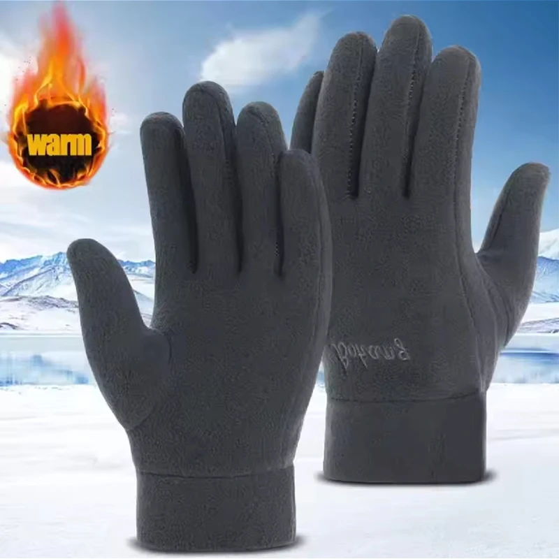 Mens Winter Gloves Thicken Thermal Warm Fleece Full Finger Gloves Cold Resistance Windproof Outdoor Skiing Cycling Mittens Women