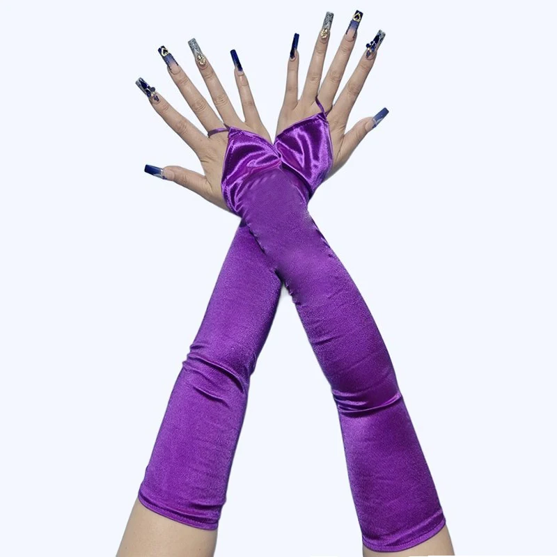 48cm Women Satin Hook Finger Long Fingerless Gloves Solid Retro Style Opera Evening Proms Dress Etiquette Cosplay Accessories