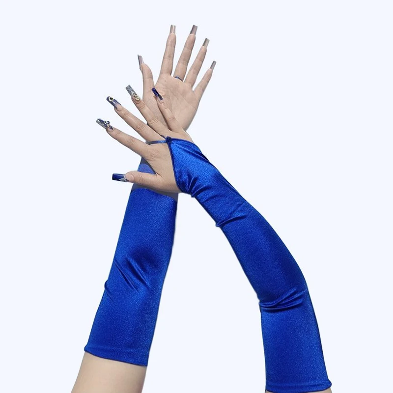 48cm Women Satin Hook Finger Long Fingerless Gloves Solid Retro Style Opera Evening Proms Dress Etiquette Cosplay Accessories
