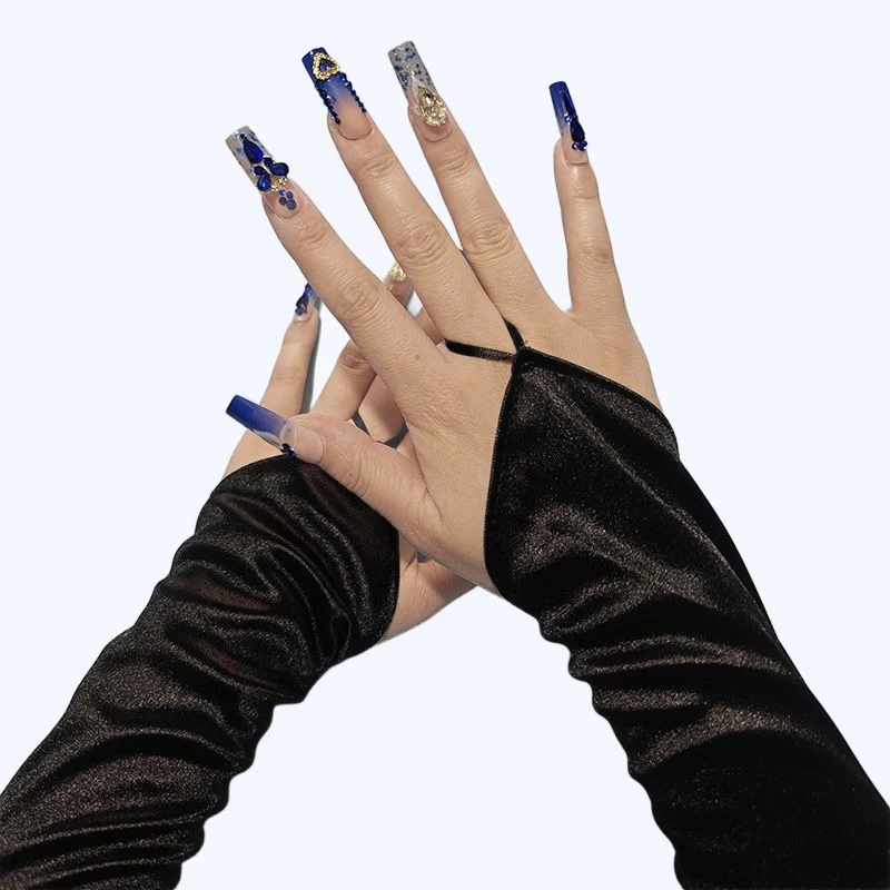 48cm Women Satin Hook Finger Long Fingerless Gloves Solid Retro Style Opera Evening Proms Dress Etiquette Cosplay Accessories