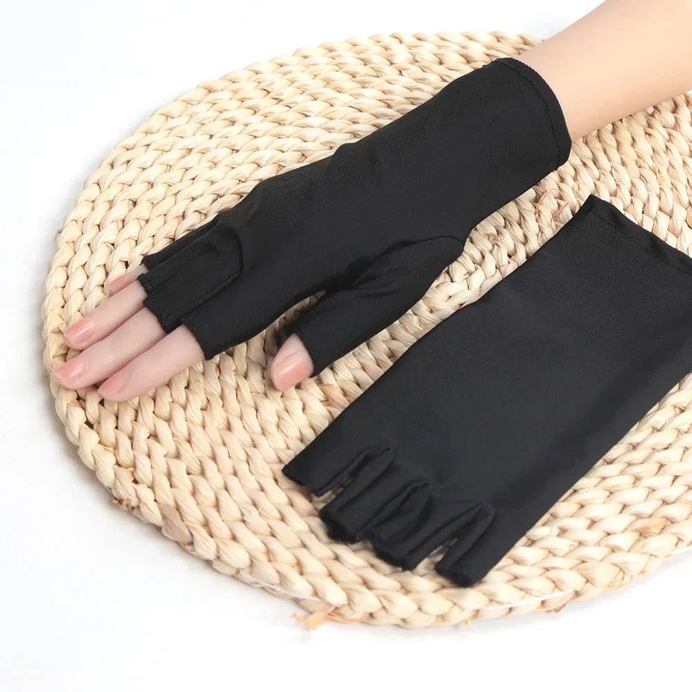 1Pair Sunscreen Protection Fingerless Gloves Women Arm Cool Summer Breathable Thin Mittens Half Finger Sleeves Black White Beige
