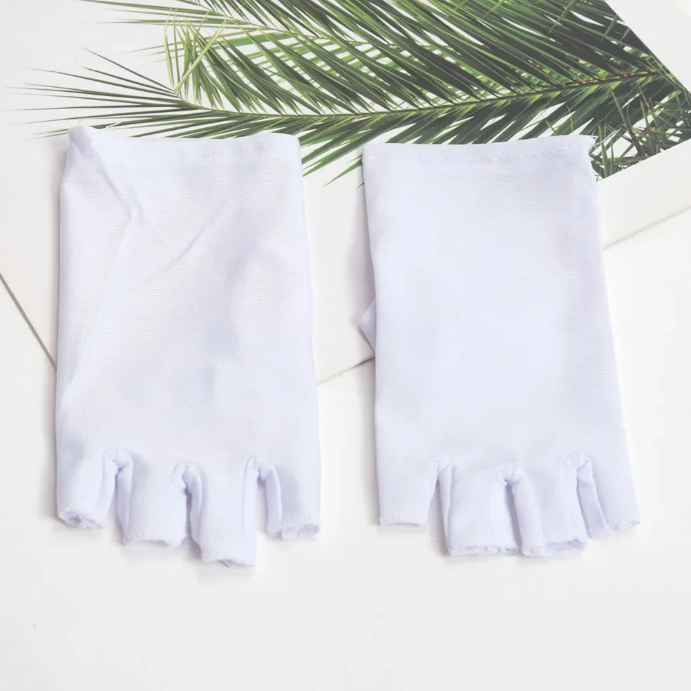 1Pair Sunscreen Protection Fingerless Gloves Women Arm Cool Summer Breathable Thin Mittens Half Finger Sleeves Black White Beige