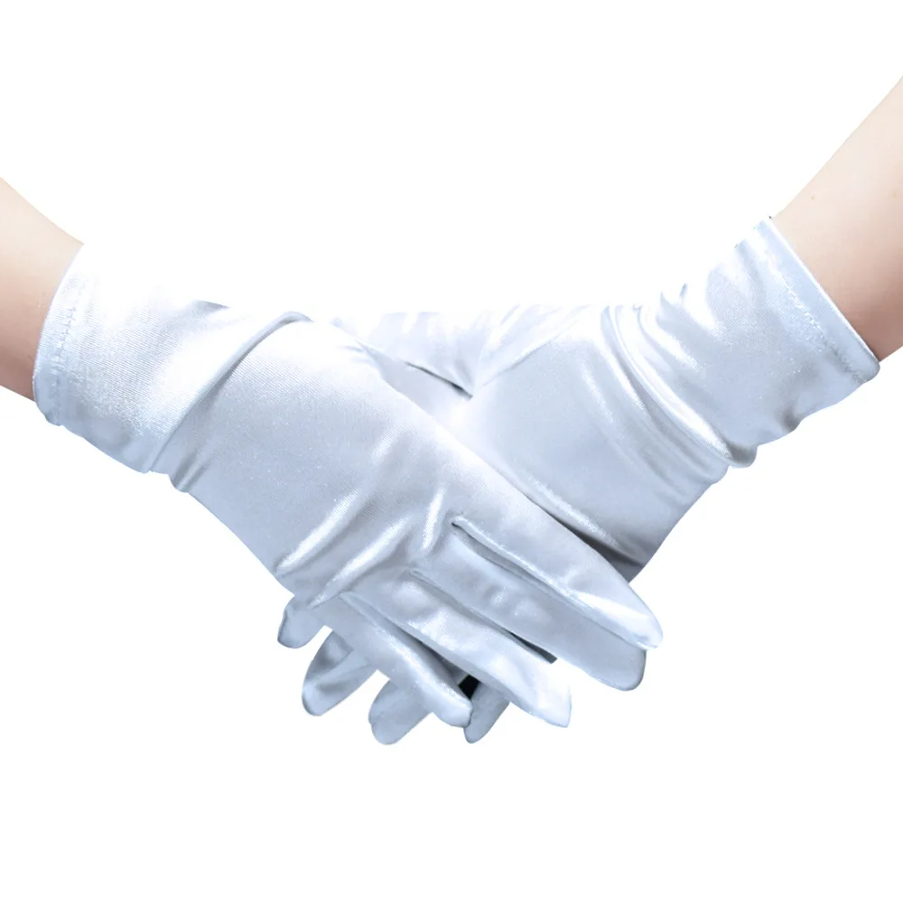 New Women Dance Performance Prom Ball Gloves Stretchy Satin Evening Dress Etiquette Short Gloves 1Pair White Ladies Mittens