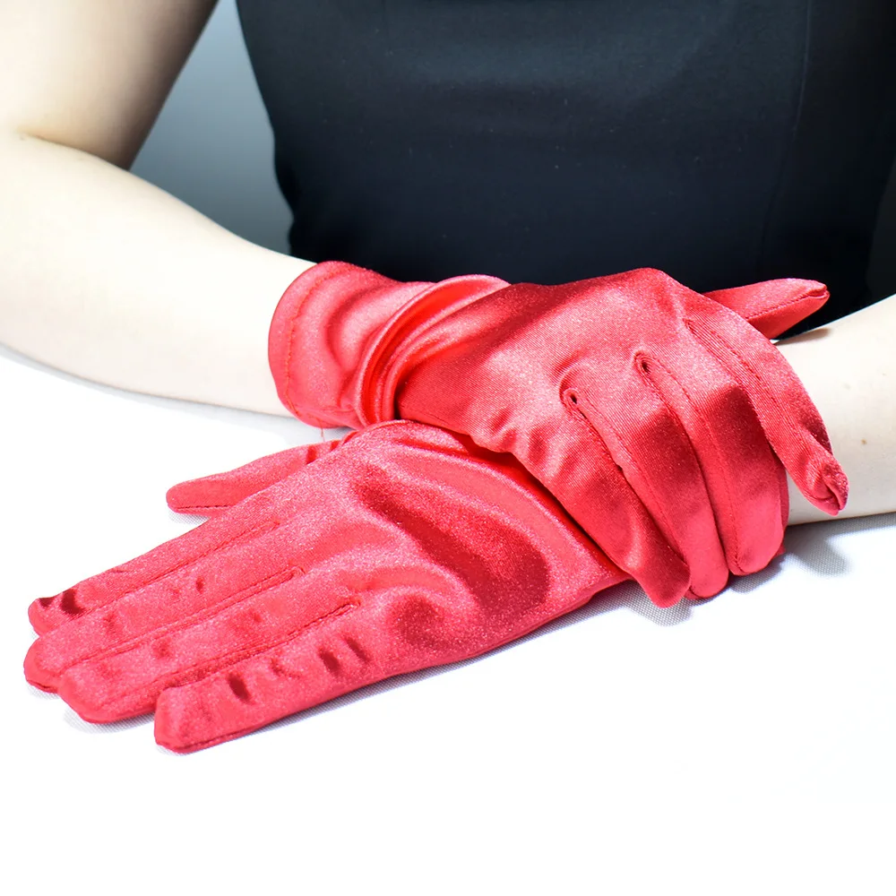 New Women Dance Performance Prom Ball Gloves Stretchy Satin Evening Dress Etiquette Short Gloves 1Pair White Ladies Mittens