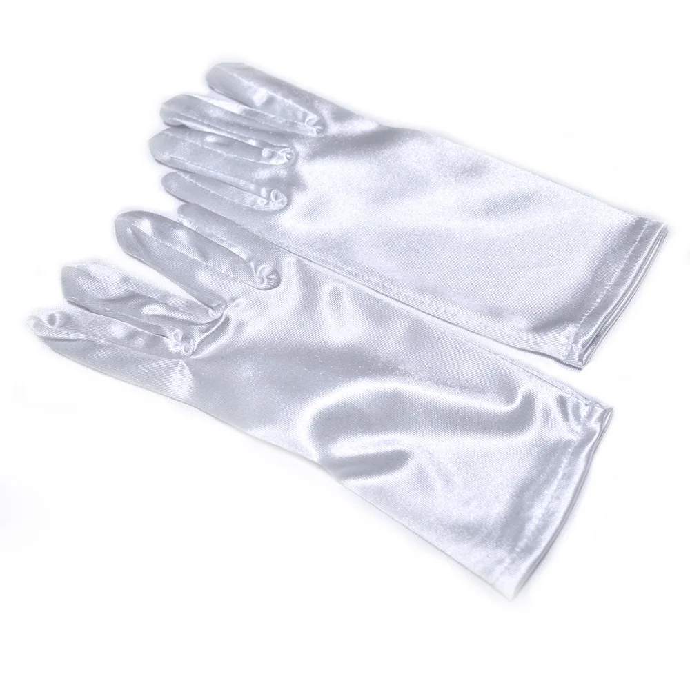 New Women Dance Performance Prom Ball Gloves Stretchy Satin Evening Dress Etiquette Short Gloves 1Pair White Ladies Mittens