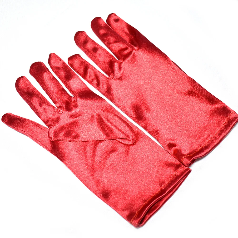 New Women Dance Performance Prom Ball Gloves Stretchy Satin Evening Dress Etiquette Short Gloves 1Pair White Ladies Mittens