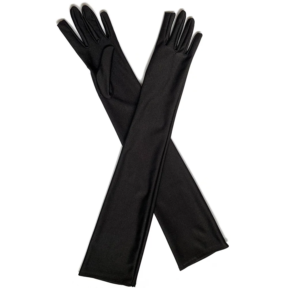 52cm Women Flapper Gloves Matching Costume Classic Adult Black White Red Skin Opera/Elbow/Wrist Stretch Satin Finger Long Gloves