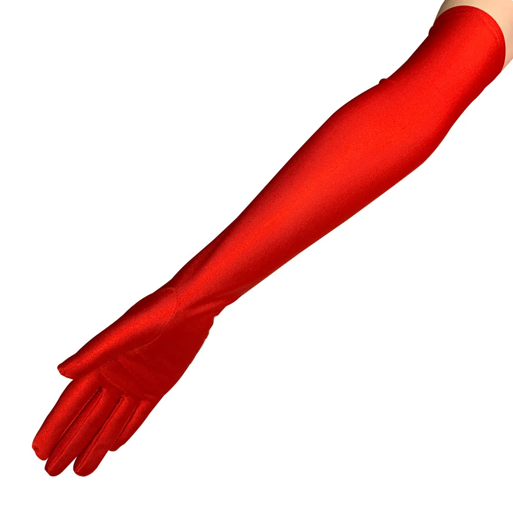 52cm Women Flapper Gloves Matching Costume Classic Adult Black White Red Skin Opera/Elbow/Wrist Stretch Satin Finger Long Gloves