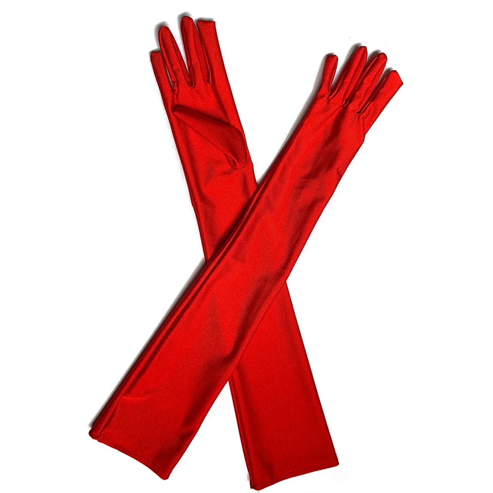 52cm Women Flapper Gloves Matching Costume Classic Adult Black White Red Skin Opera/Elbow/Wrist Stretch Satin Finger Long Gloves