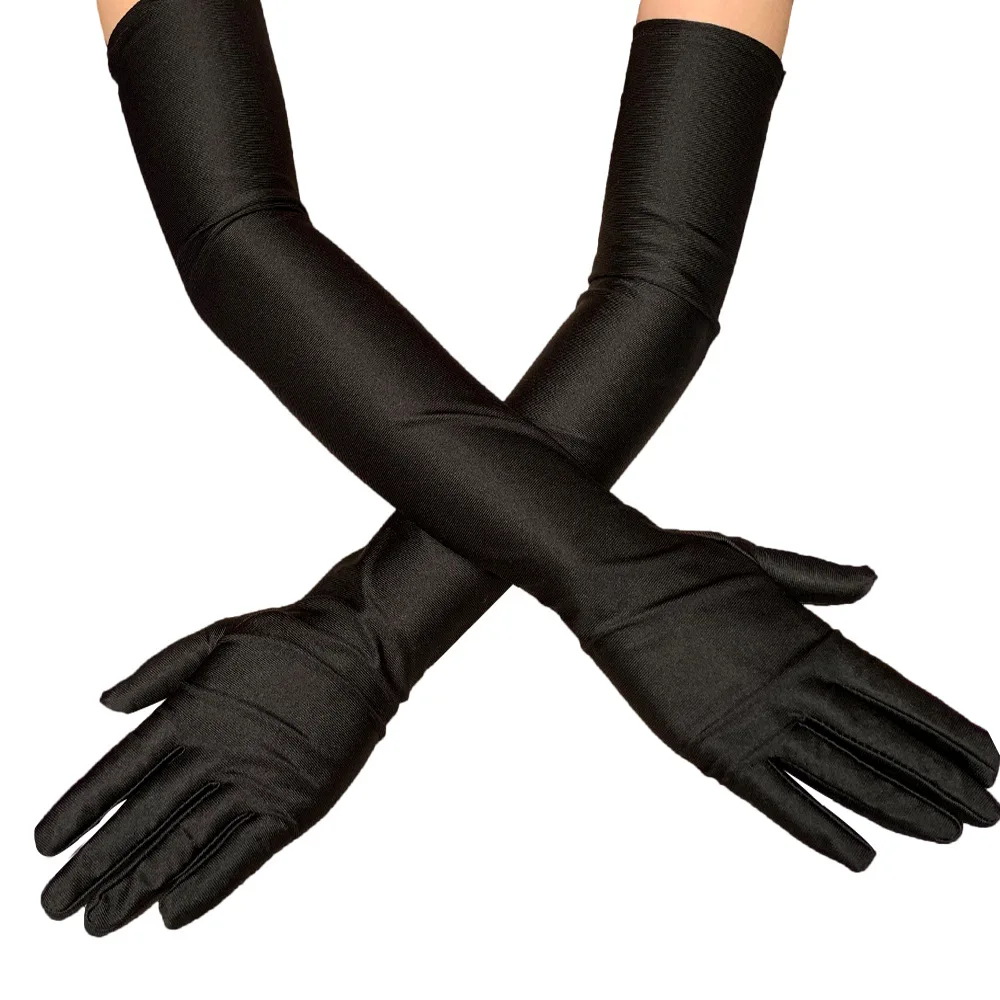 52cm Women Flapper Gloves Matching Costume Classic Adult Black White Red Skin Opera/Elbow/Wrist Stretch Satin Finger Long Gloves