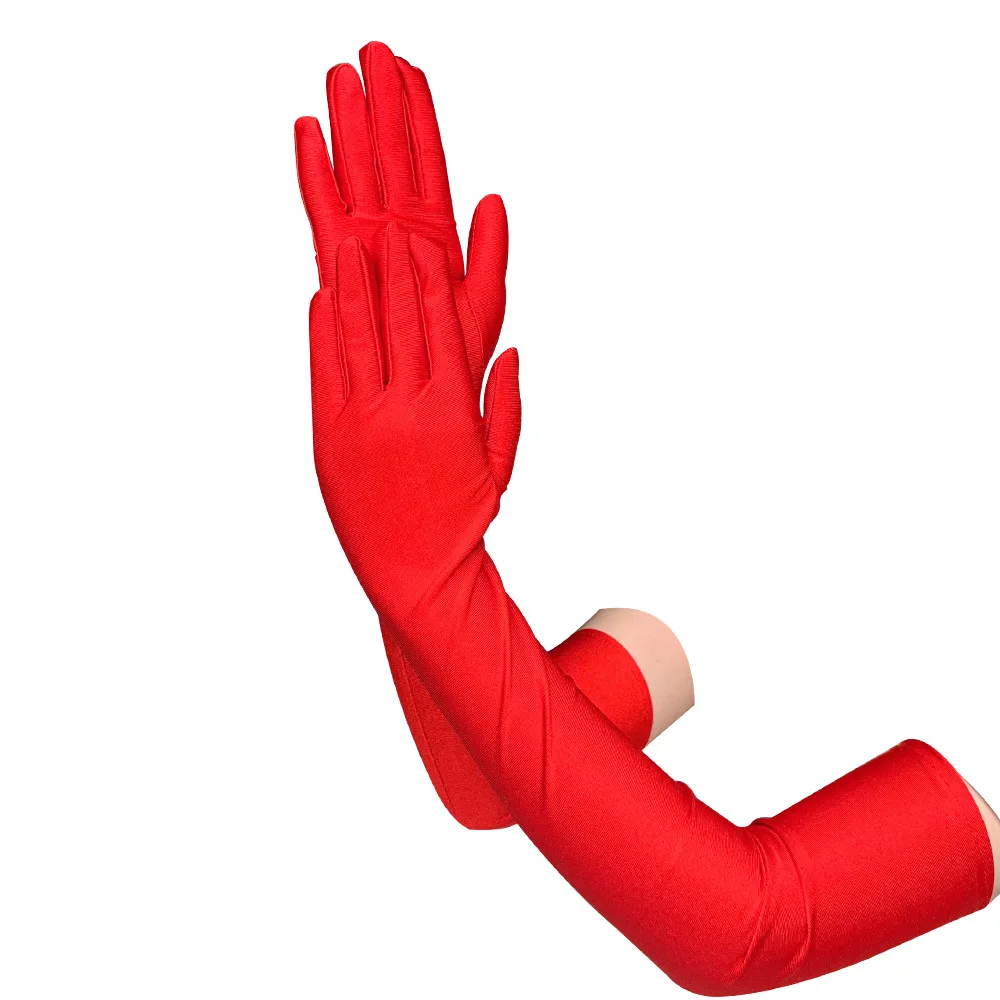 52cm Women Flapper Gloves Matching Costume Classic Adult Black White Red Skin Opera/Elbow/Wrist Stretch Satin Finger Long Gloves