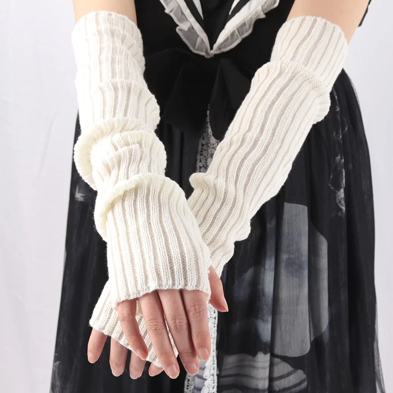 Y2K Women Long Fingerless Gloves Winter Warm Arm Sleeve Knitted Arm Warmer Mitten Casual Over Elbow Punk Gothic Gloves