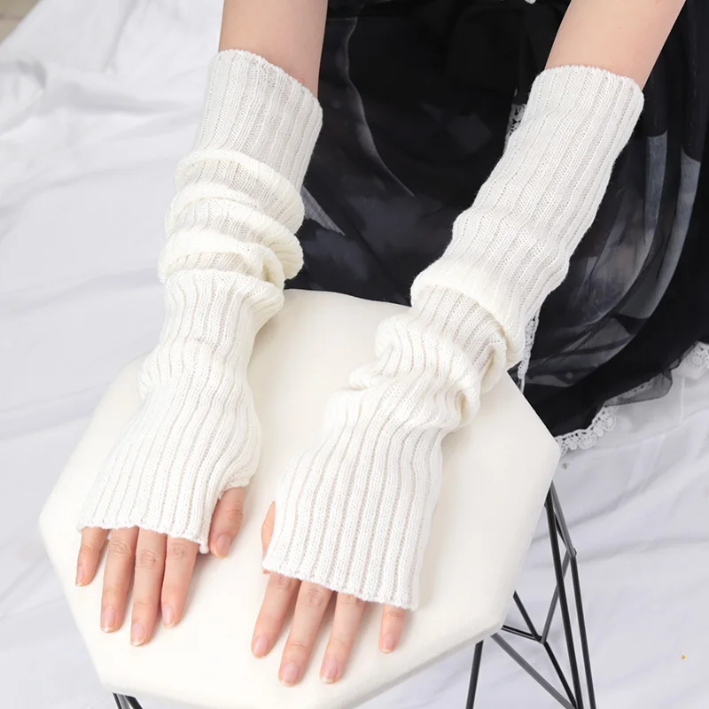 Y2K Women Long Fingerless Gloves Winter Warm Arm Sleeve Knitted Arm Warmer Mitten Casual Over Elbow Punk Gothic Gloves
