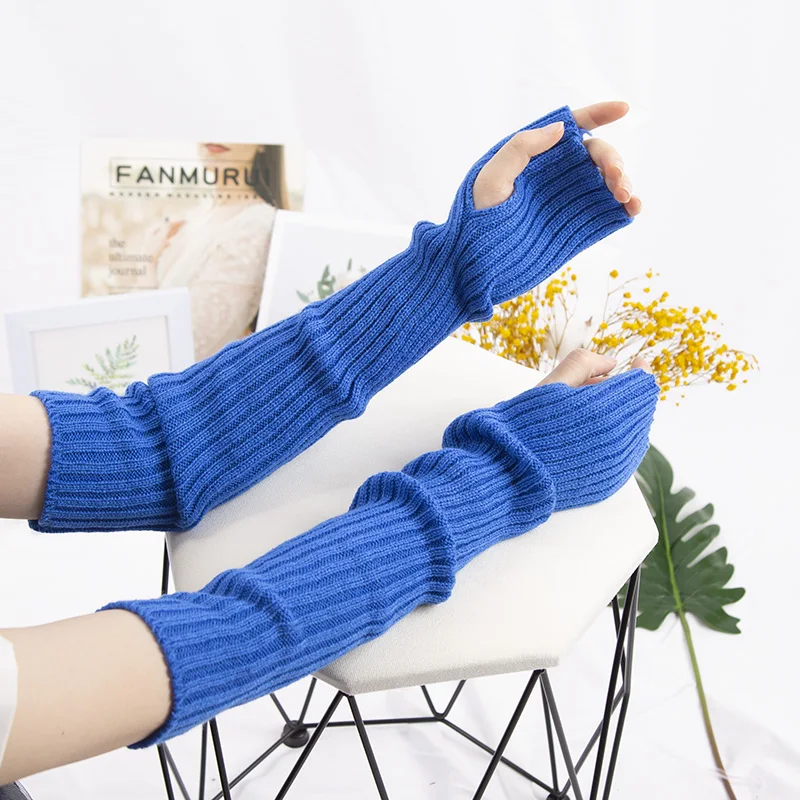 Y2K Women Long Fingerless Gloves Winter Warm Arm Sleeve Knitted Arm Warmer Mitten Casual Over Elbow Punk Gothic Gloves