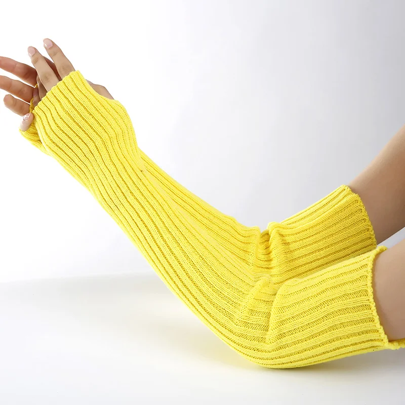 Y2K Women Long Fingerless Gloves Winter Warm Arm Sleeve Knitted Arm Warmer Mitten Casual Over Elbow Punk Gothic Gloves